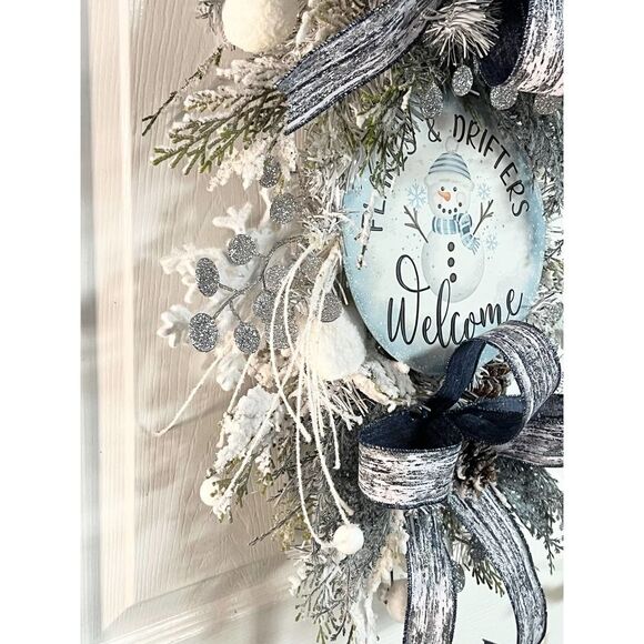 Luxe Winter Midnight Navy Blue Gray Silver Winter Teardrop Swag Wreath - Picture 8 of 9